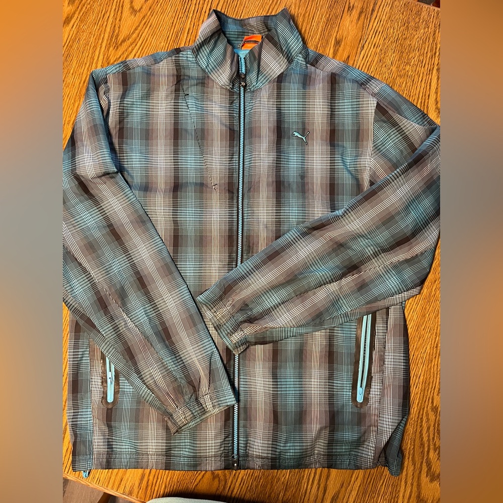 Puma Men's XL Blue and Gray Plaid Jacket